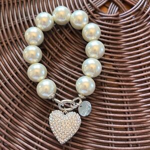 Chico's Pave Heart Charm Faux
Pearl Stretch Bracelet